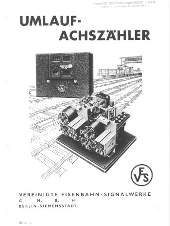 Titel, gezeichnete Gleise, davor Blechgehäuse und geöffnetes Motorzählwerk, VES-Symbol
